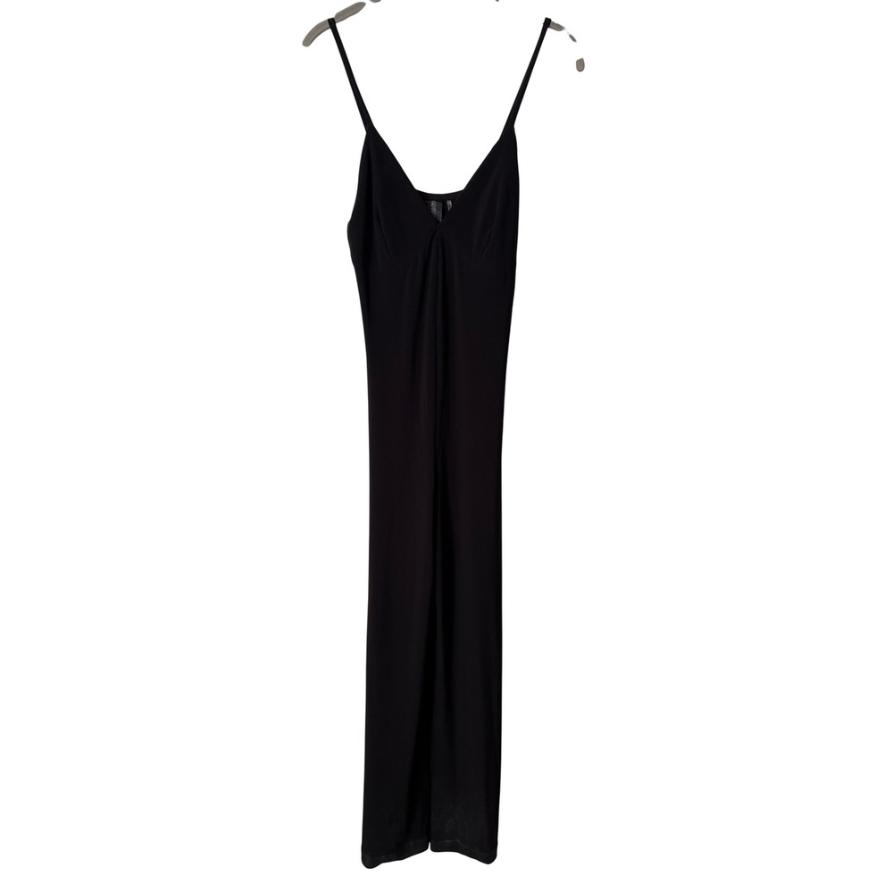 Norma Kamali Slip Jumpsuit Size Small Black Wide Leg Jersey Romper - Picture 2 of 8